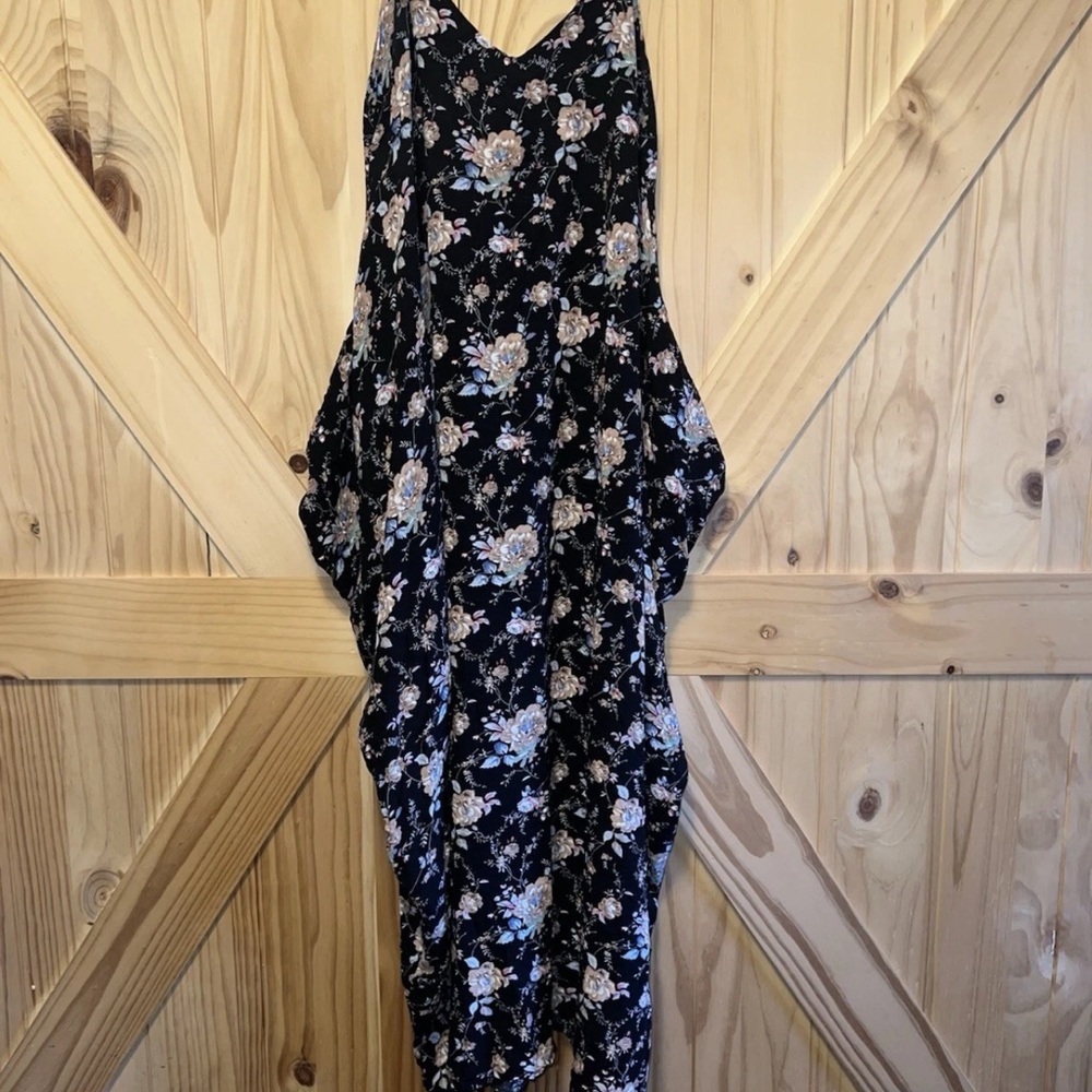 Zanzea Black Floral Boho Maxi Dress With Pockets Puffed Hips Size M